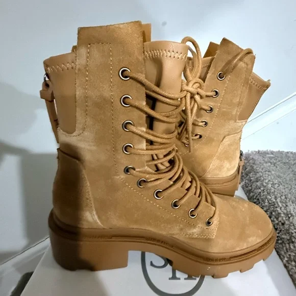 ASH NEW Tan Suede Lace-Up Women's Boots Chunky Maddox sz 7 - Picture 3 of 6